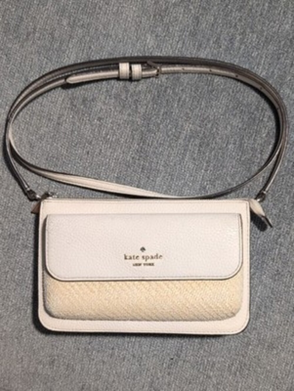 Kate Spade Off White and Gold Pebbled Leather Crossbody with Adjustable Strap